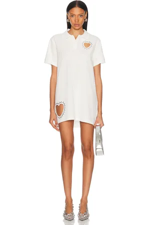 AREA Crystal Heart Cutout Polo Dress in - . Size L (also in XS, S, M, XL).