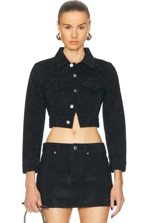 Alexander Wang Hotfix Crystal Shrunken Trucker Jacket in - Black. Size XS (also in ).