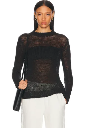 ENZA COSTA Linen Open Knit Crew Sweater in - . Size L (also in XS, S, M).