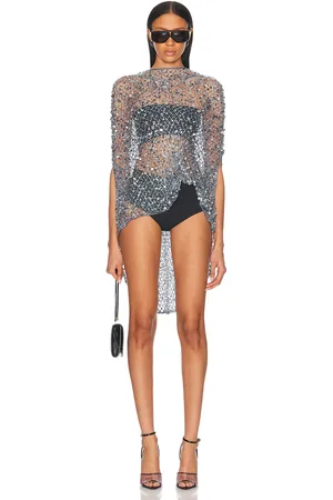 LAPOINTE Net Mesh Sequin Oversized Cape Tee in - Blue. Size L (also in M).