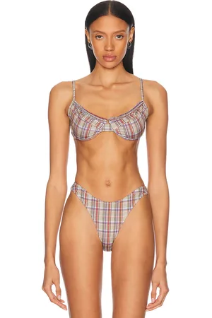 Heavy Manners Ruffled Up Underwire Bikini Top in - Taupe. Size L (also in XS, S, M, XL).