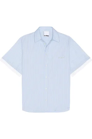 Le PÈRE Le Pre Double Short Sleeve Button Down Shirt in Blue in - Blue. Size L (also in S, M, XL/1X).