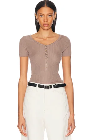 LEMAIRE Button Ribbed Bodysuit in - Chocolate. Size L (also in M, S).