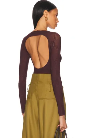 Victoria Beckham Long Sleeve Backless Bodysuit in - Wine. Size L (also in M, S, XS).