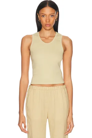 ENZA COSTA Cotton Rib Scoop Tank Top in - Olive. Size L (also in XS, S, M).