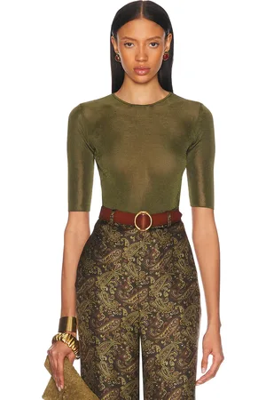 Saint Laurent Short Sleeve Top in - Olive. Size L (also in XS, S, M, XL).