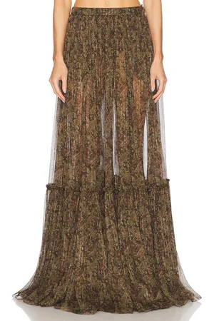 Saint Laurent Tiered Maxi Skirt in - Olive. Size 34 (also in 36, 40).