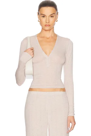 NEGATIVE UNDERWEAR Whipped Henley in - Beige. Size L (also in XS, S, M, XL/1X).