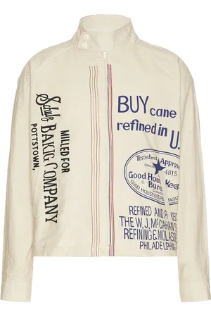 HARAGO Printed Zipper Cropped Jacket in - Beige. Size L (also in M, S, XL/1X).