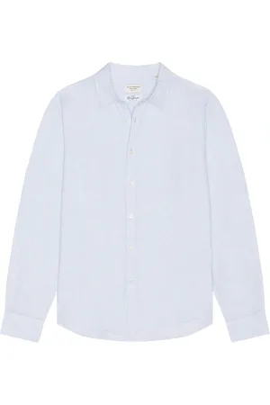 CLUB MONACO Slim Italian Linen Stripe Shirt in - Baby Blue. Size L (also in M).