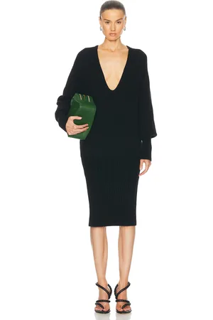 Salvatore Ferragamo Plunge Neck Midi Dress in - Black. Size M (also in ).