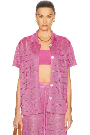 Calle Del Mar Short Sleeve Patchwork Shirt in - Pink. Size L (also in M, S).