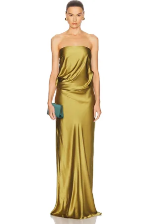 The Sei Draped Strapless Gown in - Olive. Size 0 (also in 2, 4, 6, 8).