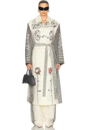 Jean Paul Gaultier Tattoo Trench Coat in Ecru Black & Red - Cream. Size L (also in S, M).
