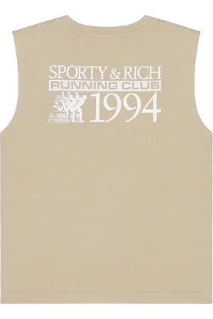 Sporty & Rich Finish Line Muscle Tee in - Taupe. Size L (also in M, S, XL/1X).