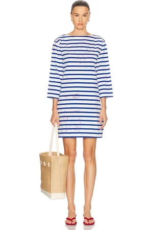 BODE Margate Dress in - White,Blue. Size M (also in S, XS).