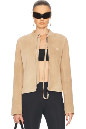 Courrèges Zipped Leather Biker Jacket in - Beige. Size 36 (also in 38).