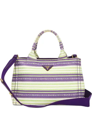Prada Striped Canapa Tote Bag in - White,Lavender,Green. Size all.