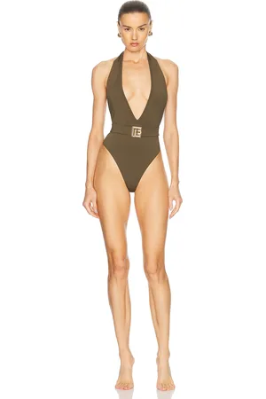 Balmain Belted One Piece Swimsuit in - Olive. Size 34 (also in 38, 40).
