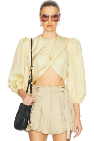 Chloé Cropped Puff Sleeves Draped Top in - Yellow. Size 38 (also in 40, 42).