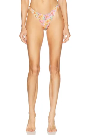 Heavy Manners High Cut Cheeky Bikini Bottom in Its in - Peach,Pink. Size L (also in XS, S, M, XL).