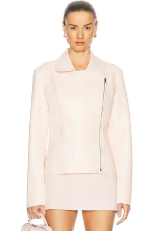 Norma Kamali Gang Waist Vegan Leather Jacket in - Blush. Size L (also in XS, S, M).