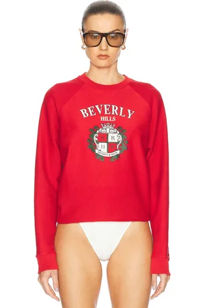 Sporty & Rich Beverly Hills Crest Soft Crewneck Sweatshirt in - Red. Size L (also in XS, S, M, XL).