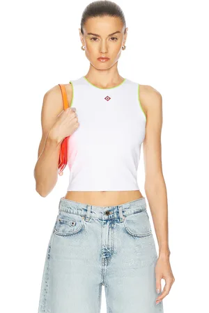 Casablanca Cropped Tank Top in - White. Size L (also in XS, S, M).