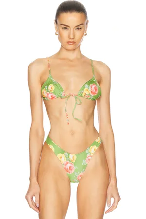 Heavy Manners Triangle Front Tie Bikini Top in - Green. Size L (also in XS, S, M, XL).