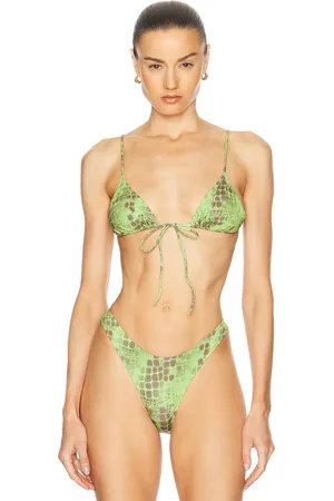 Heavy Manners Triangle Front Tie Bikini Top in - Sage. Size L (also in XS, S, M, XL).