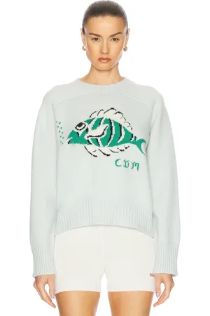 Calle Del Mar Hawaiian Fish Cashmere Pullover in - Baby Blue. Size L (also in XS, M).