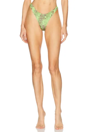 Heavy Manners High Cut Cheeky Bikini Bottom in - Sage. Size L (also in XS, S, M, XL).
