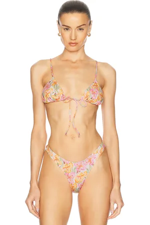 Heavy Manners Triangle Front Tie Bikini Top in Its in - Peach,Pink. Size L (also in XS, S, M, XL).