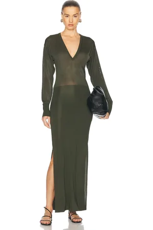 Ami V Neck Midi Dress in - Olive. Size L (also in M).