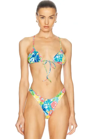 Heavy Manners Triangle Front Tie Bikini Top in - Blue. Size L (also in XS, S, M, XL).