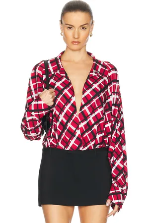Norma Kamali Super Oversized Boyfriend Shirt Bodysuit in - Red. Size L (also in XS, S, M).