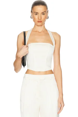 FLEUR DU MAL Satin Halter Corset Top in - Ivory. Size 0 (also in 4, 6).
