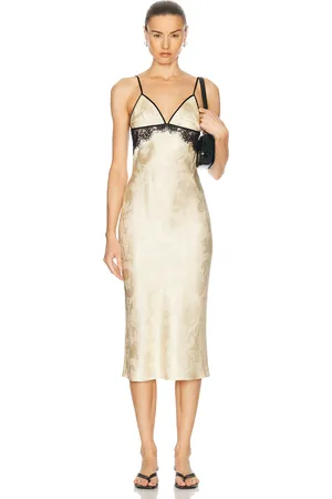 FLEUR DU MAL Paisley Jacquard And Lace Triangle Slip Dress in - Lemon. Size L (also in M, S, XS).