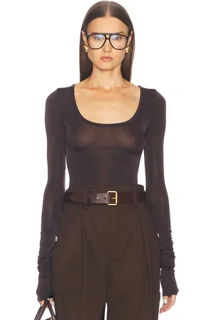 Helsa The Barely Sheer Long Sleeve Tee in - Chocolate. Size M (also in ).