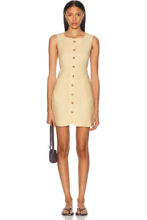 POSSE Emma Button Down Mini Dress in - Neutral. Size L (also in M, S, XL, XS).