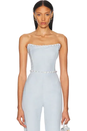 La Porte Birkin Pearl Corset Top in - Baby Blue. Size L (also in M, S, XS).