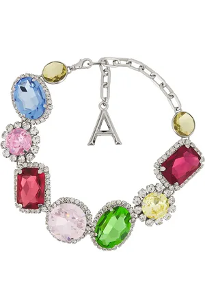 AREA Crystal Necklace in - Metallic SIlver. Size all.