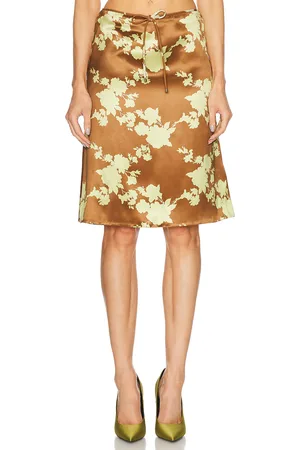 VERSACE Silk Midi Skirt in - Brown. Size 40 (also in 42).