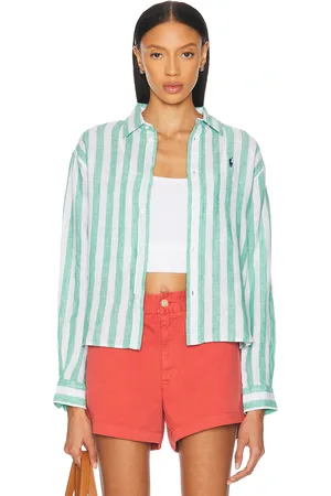 Ralph Lauren Linen Crop Long Sleeve Shirt in - Green. Size L (also in M, S, XL, XS).