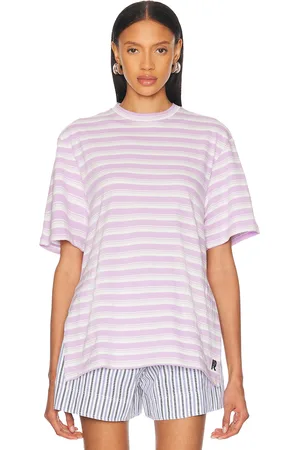 Paco rabanne Boxy T-Shirt in Stripes, White, & Lila in Stripes White & Lilac - Lavender. Size M (also in S, XS).