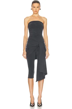 Alexander Wang Prestyled Strapless Wrap Catsuit in - Charcoal. Size L (also in S, XS).