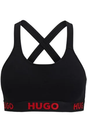 HUGO BOSS Cross-back bralette in stretch cotton with logo band