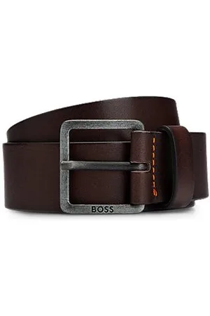 HUGO BOSS Leather belt with logo and dark ruthenium hardware
