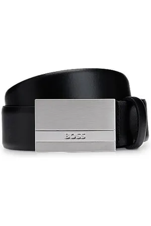HUGO BOSS Italian-leather belt with logo-plaque buckle