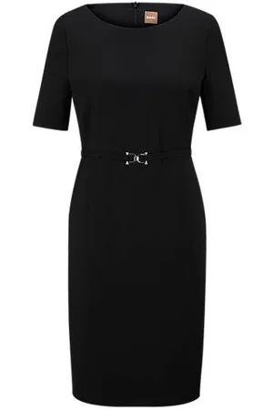HUGO BOSS Virgin-wool dress with hardware-detail belt